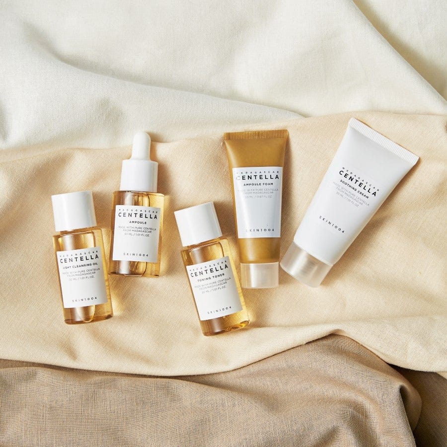 Imagen con productos de la linea Centella Madagascar de SKIN1004 originales con envio a todo Mexico